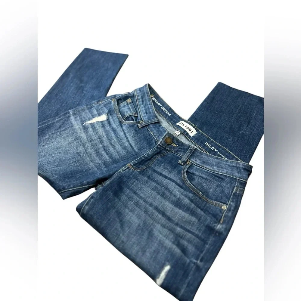 DL1961 Women's Blue  Smart Denim Riley Boyfriend Relaxed Jeans 25